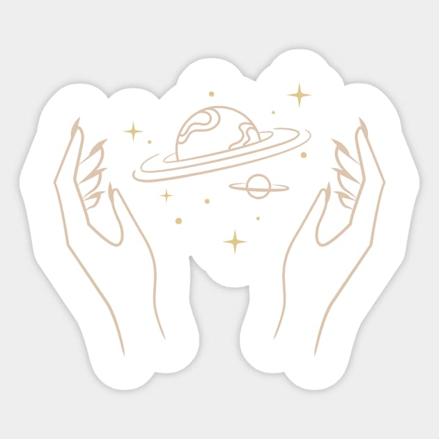 Aesthetic line art hands and mystic planet Sticker by Aesthetic Witchy Vibes